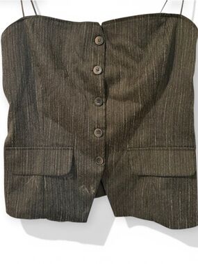 Strapless Button-Front Bustier Top in Dark Brown/Geen